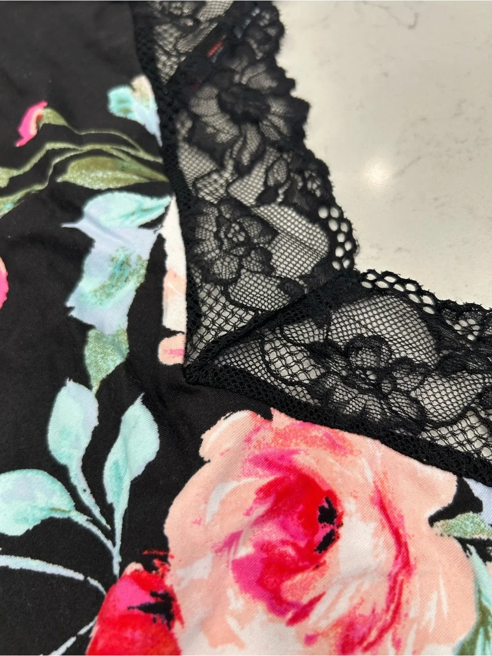 Floral Knit Cami & Short Sleep Set - Black with Pink Floral